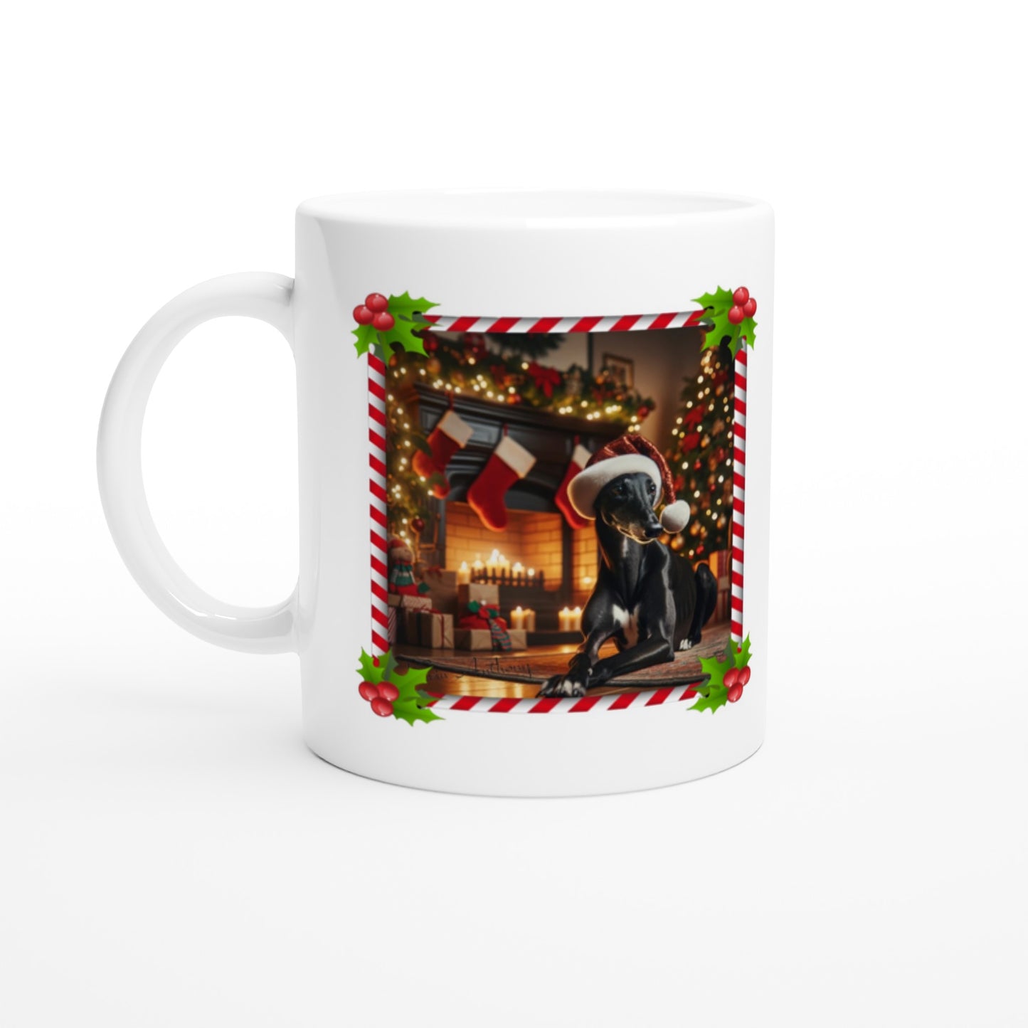 Black Greyhound Christmas 11oz Ceramic Mug