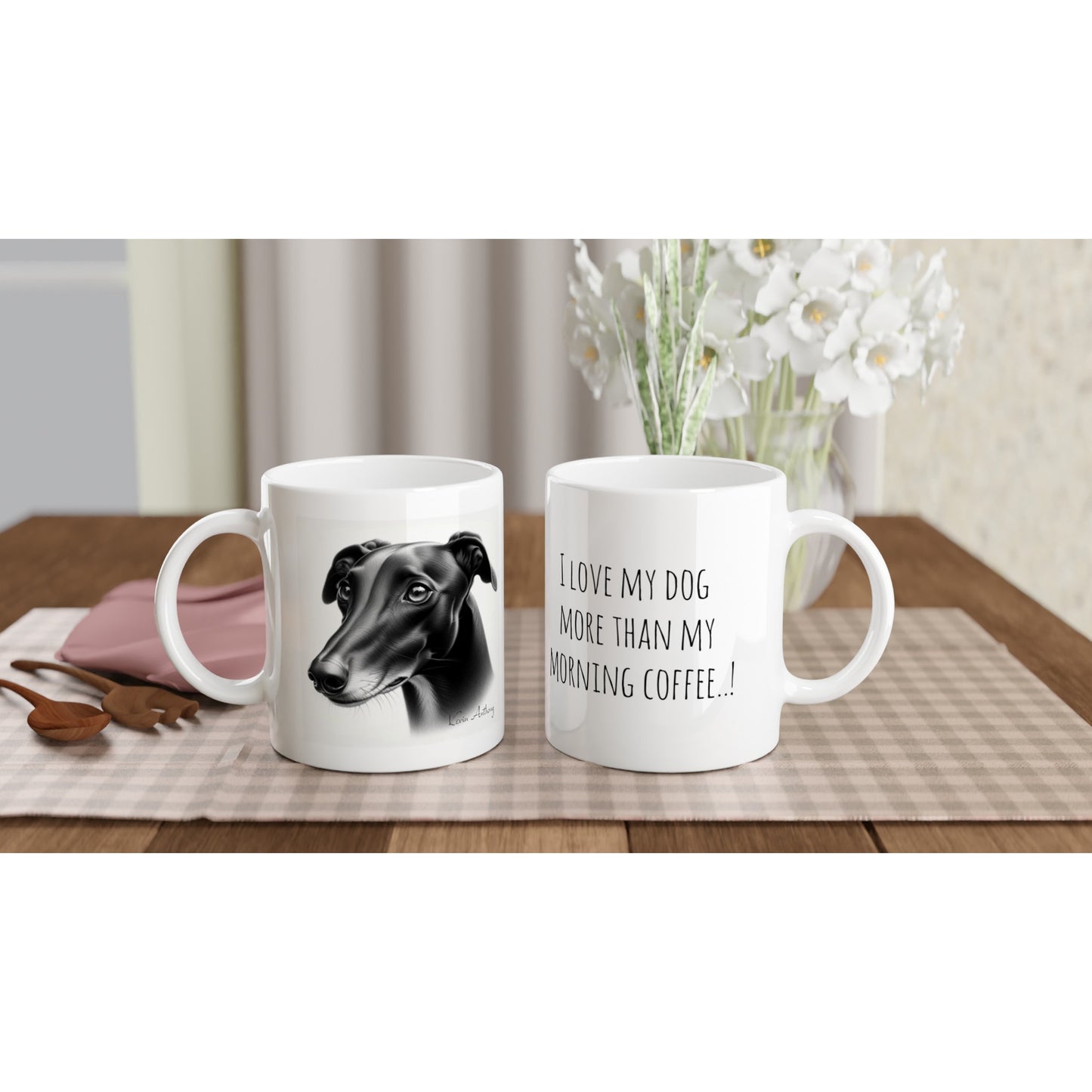 Greyhound Drawing "I love my dog..!" 11oz Ceramic Mug